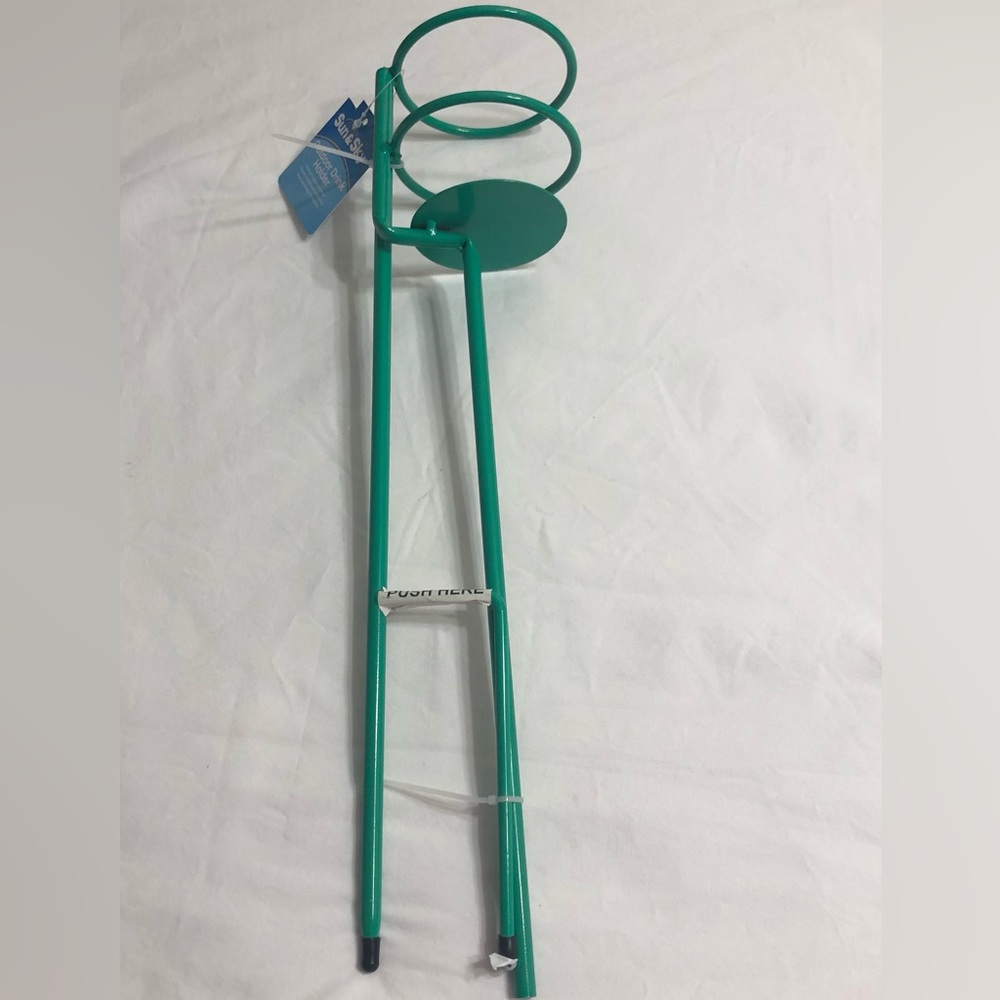Outdoor cup holder metal green. 17”length 6”width.